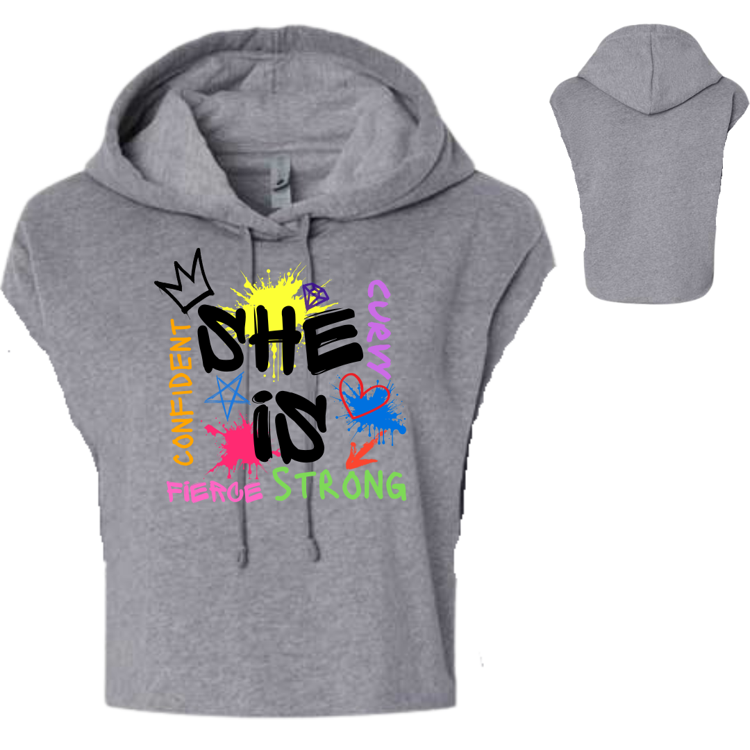 She Is - Remix Crop Sleeveless Hoodie