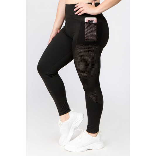 Curvy HER Black Mesh 3 pocket leggings
