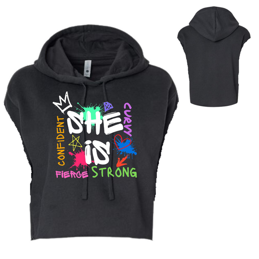 She Is - Remix Crop Sleeveless Hoodie